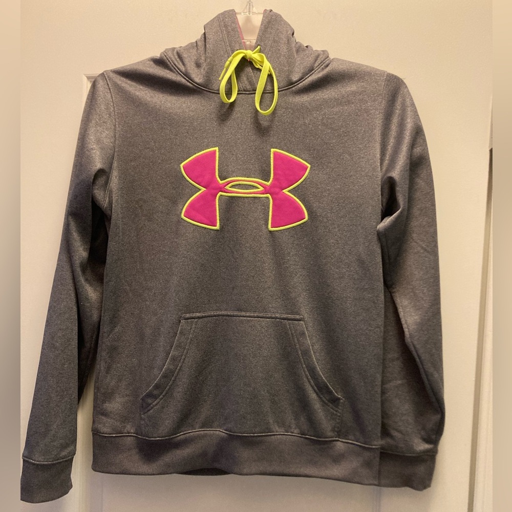 Under Armour Storm Gray Hoodie with Neon and Pink Accents - size M